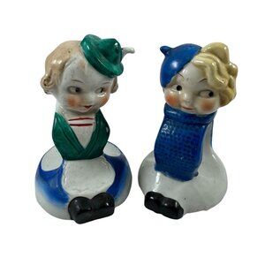 Pair of Flapper Girl Figural Napkin Rings Ceramic Made in Japan Vintage 1930s
